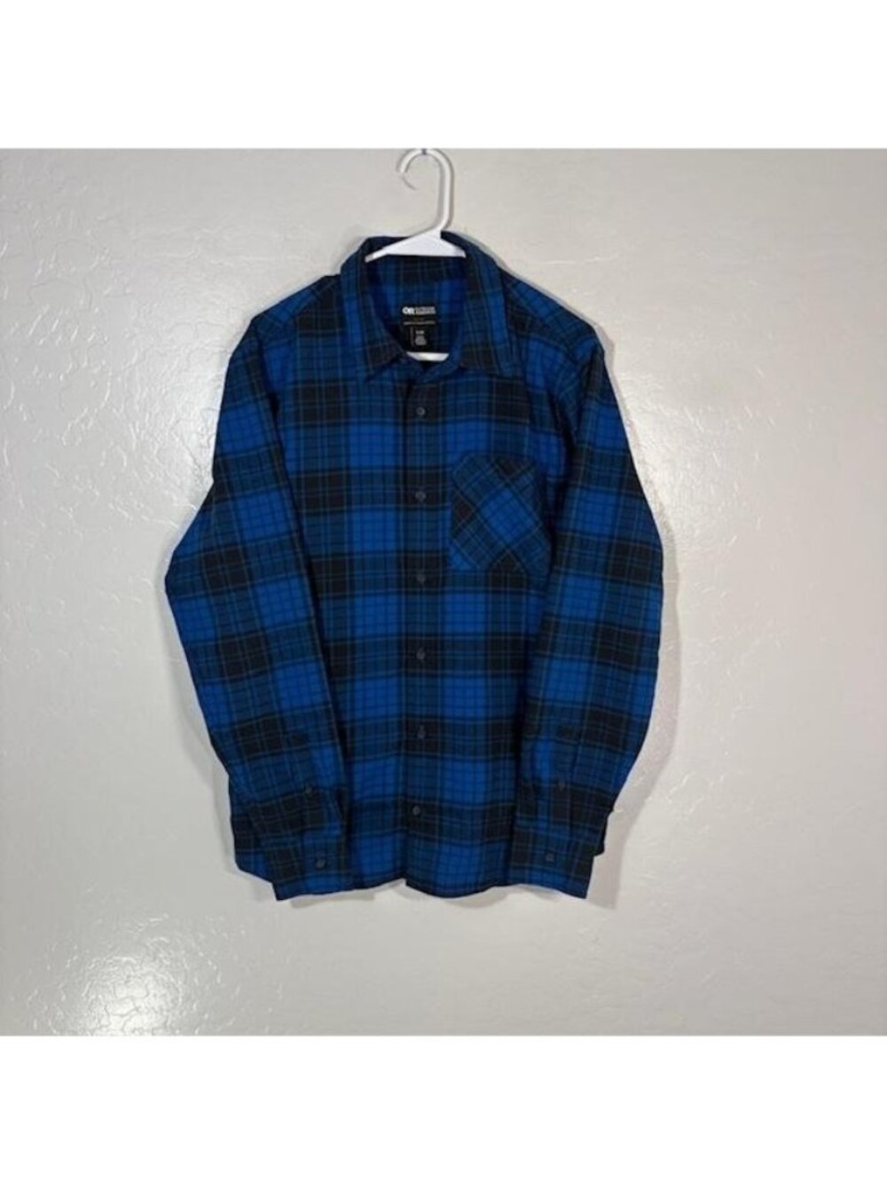 Outdoor Research Shirt Mens Medium Blue Plaid Long Sleeve Button Up Flannel